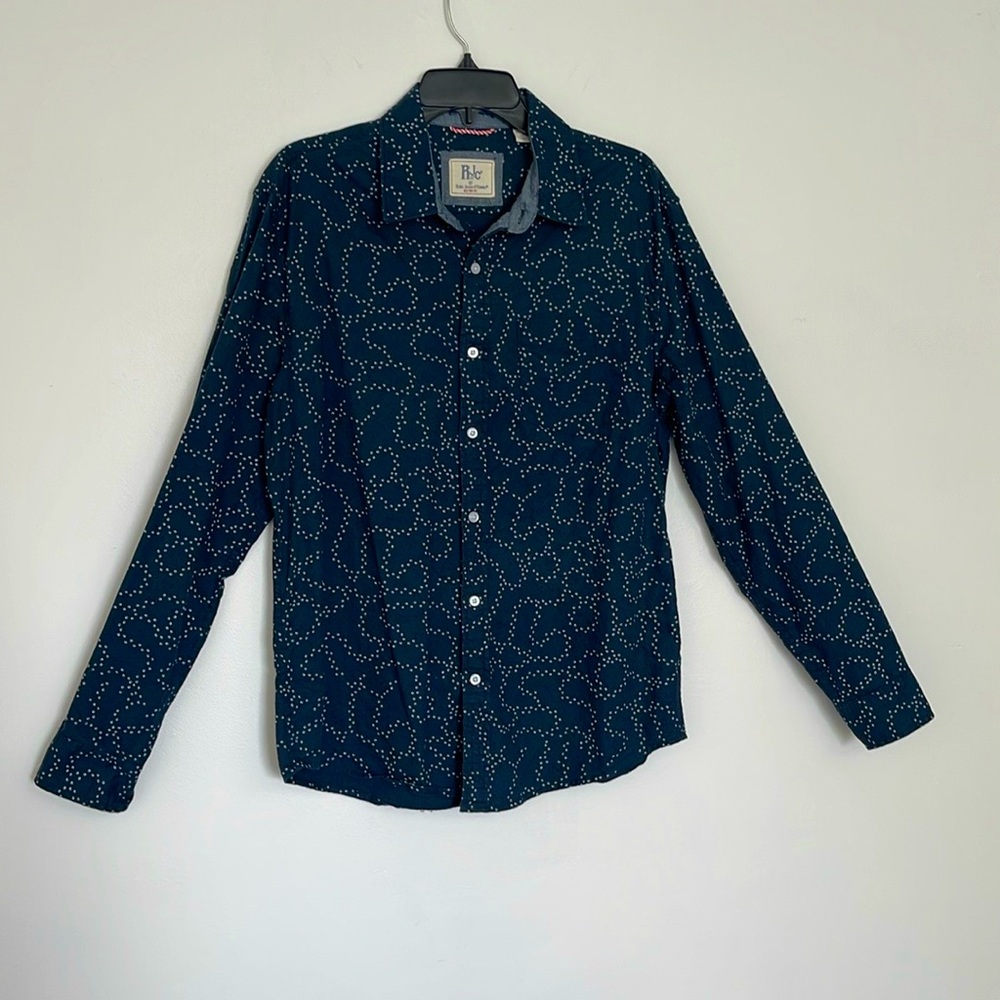 Rebel James & Charli Button Down Shirt Size Large Navy Blue w/ White Paw…